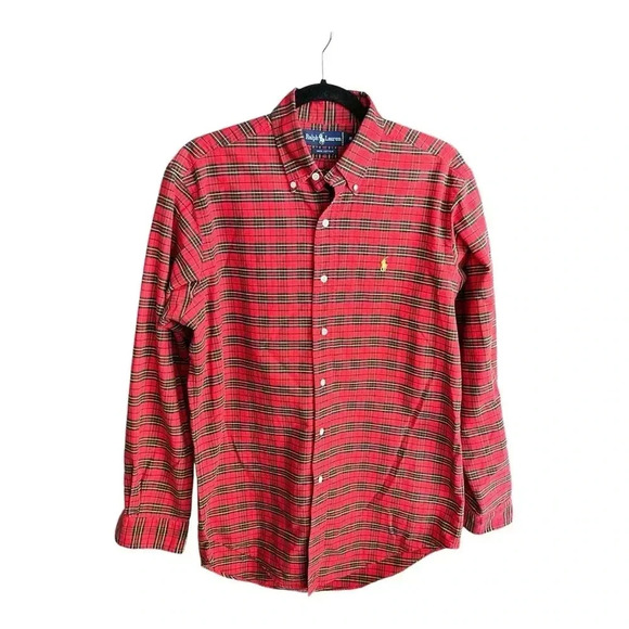 RALPH LAUREN Red Plaid Button Up Shirt sz M Medium Weight 100% Cotton Tartan - Picture 2 of 9